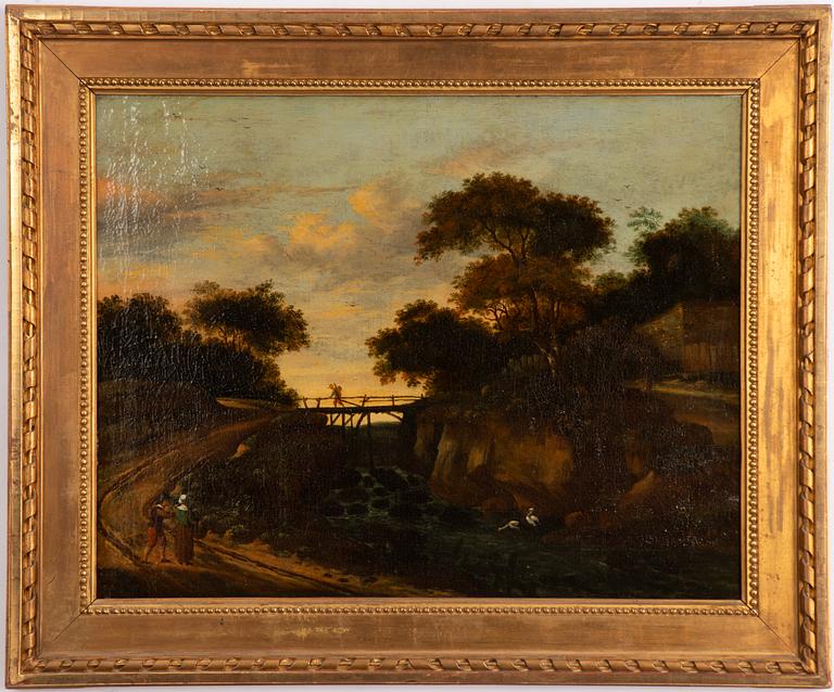 Unknown artist circa 1800, Landscape with wandering figures.