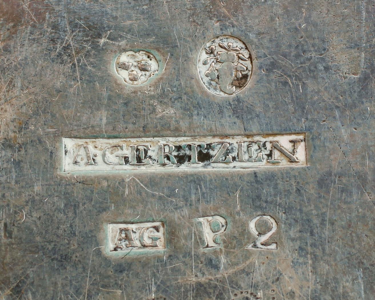BLÄCKHORN, 2 st, silver, Abraham Gerzén, Landskrona 1797. Vikt ca 226 g med glasinsats.