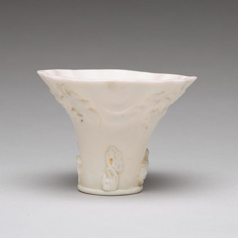 A blanc de chine rhinoserous libation cup Qing dynasty, Kangxi (1662-1722).