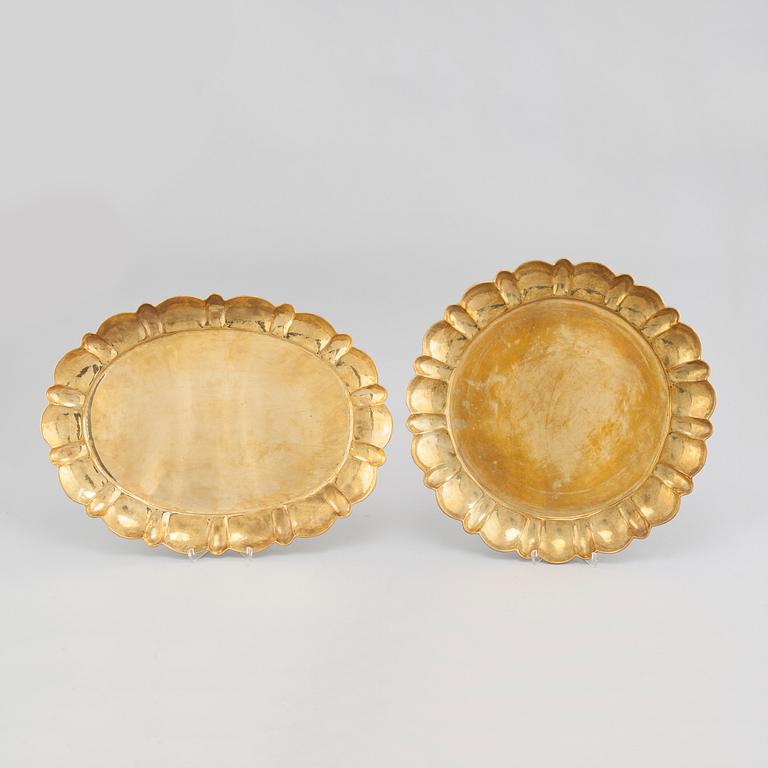 LARS HOLMSTRÖM, two brass trays,
"Firma Lars Holmström Arvika".