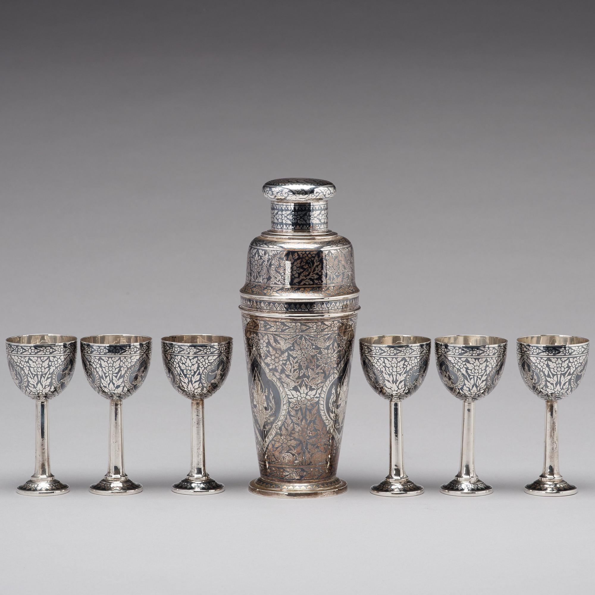 COCKTAILSET, åtta delar, silver. Thailand.