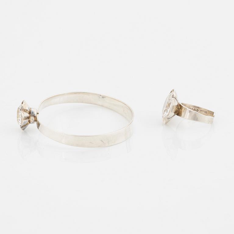 Alton, ring, bangle, necklace, silver with white synthetic spinel.