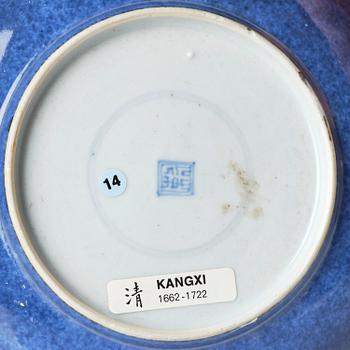 A powder blue dish, Qing dynasty, Kangxi (1662-1722).