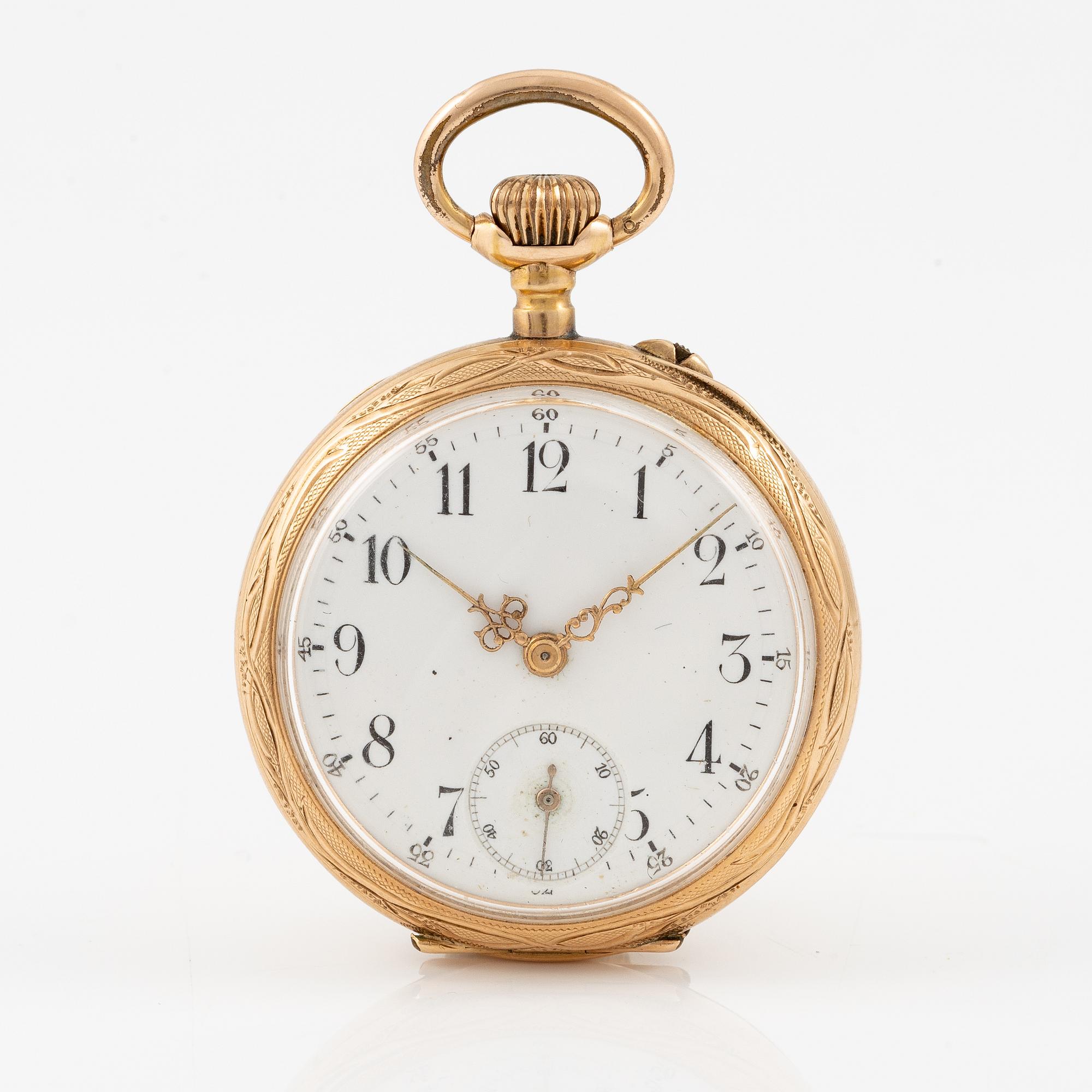 Pocket watch, 14K gold, with stand, 33.5 mm.