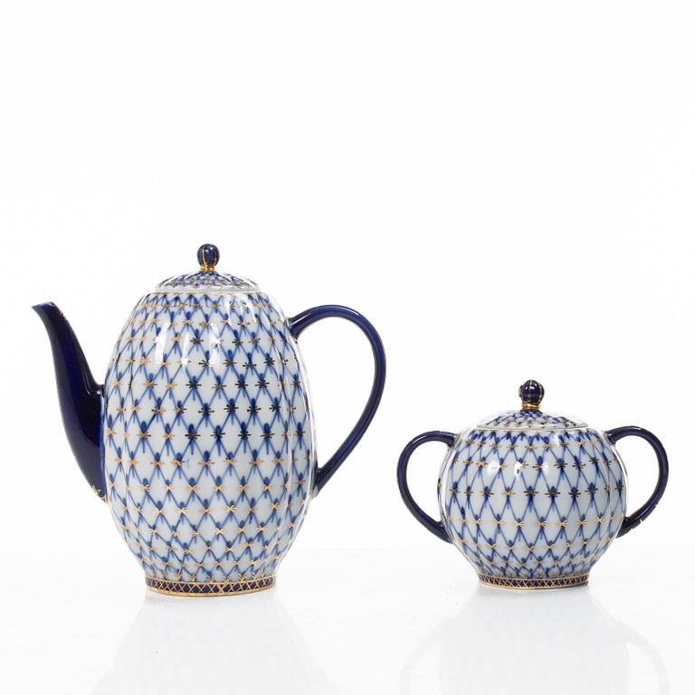 Kaffeservis, 28 delar, "Cobalt Net", Lomonosov, Sovjetunionen.
