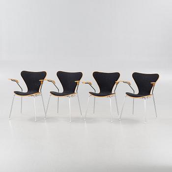 Four armchairs by Arne Jacobsson for Fritz Hansen dated 1994.