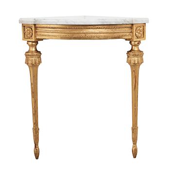 A pair of Gustavian late 18th century corner console tables.