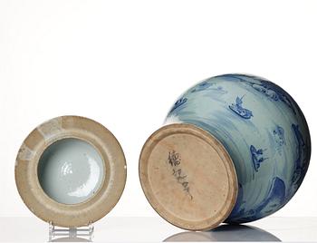 A pair of large blue and white vases with covers, Qing dynasty, Qianlong (1736-95).