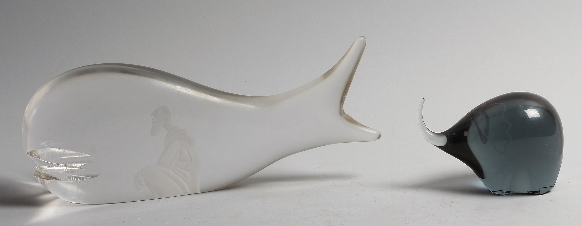 FIGURINER, 2 st. Glas. Vicke Lindstrand, Kosta.