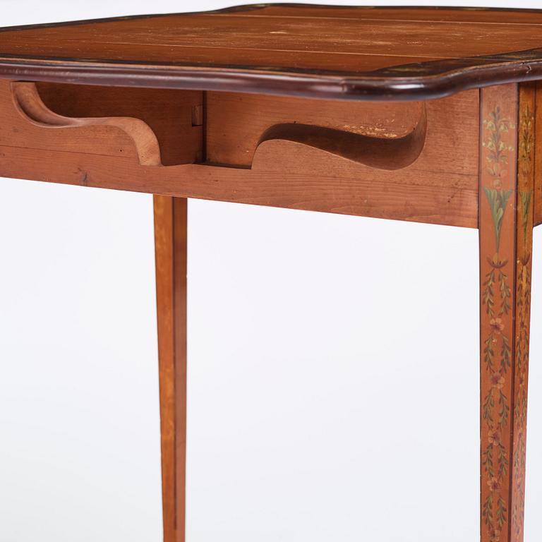 A Sheraton Revival painted satinwood drop-leaf table, 19th century.