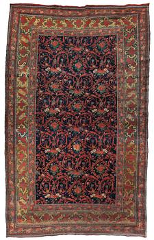 805. CARPET. Antique Bidjar. 578 x 355 cm, plus one end has 3 cm red flatweave, one has 1,5 cm.