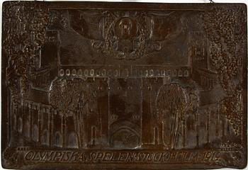 VÄGGPLACKETT, koppar, Hjördis Tengbom 1912.