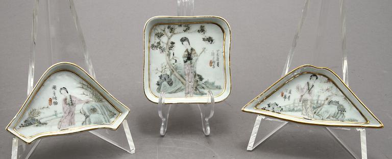SCHATULL med CABARET, porslin, Kina, 1800-tal.