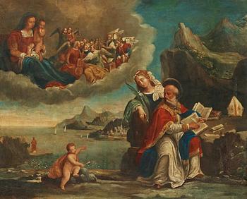 895. Benvenuto da Tisi  (Garofalo) Hans art, St Augustinus med Den heliga familjen och Sta Katarina av Alexandria. (St Augustinus uppenbarelse).