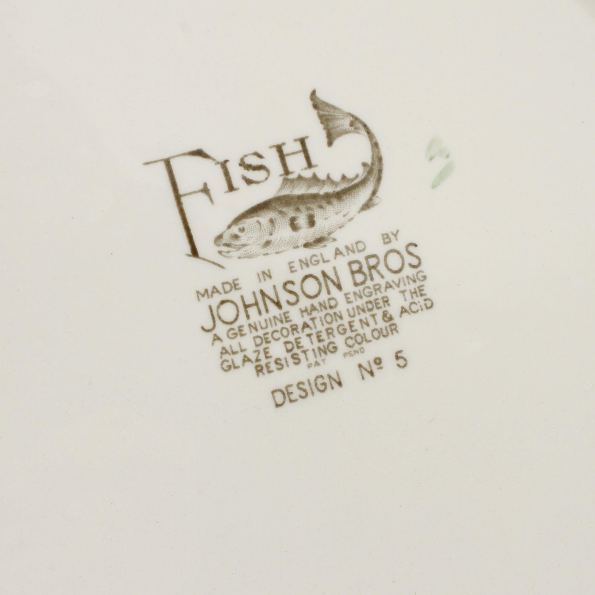 FISKSERVIS, 11 delar, flintgods, Johnson Bros, England, 1900-talets andra hälft.