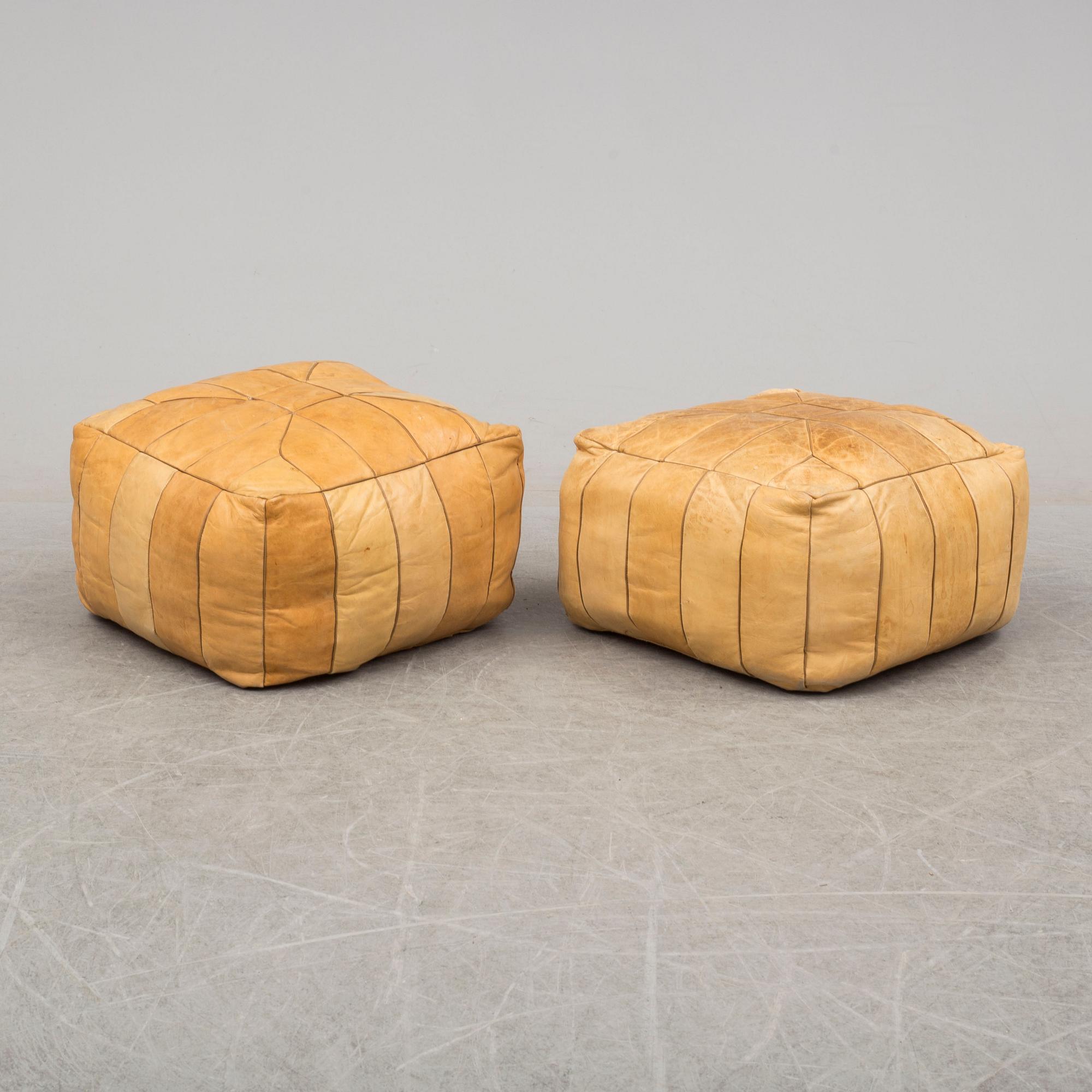 TWO POUFS, signed Camelbag. Second half of the 20th century.