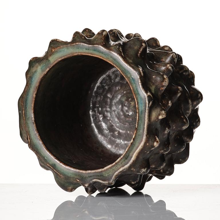 Axel Salto, a brown and green glazed 'budding style' stoneware vase, Royal Copenhagen, Denmark, model 20707.