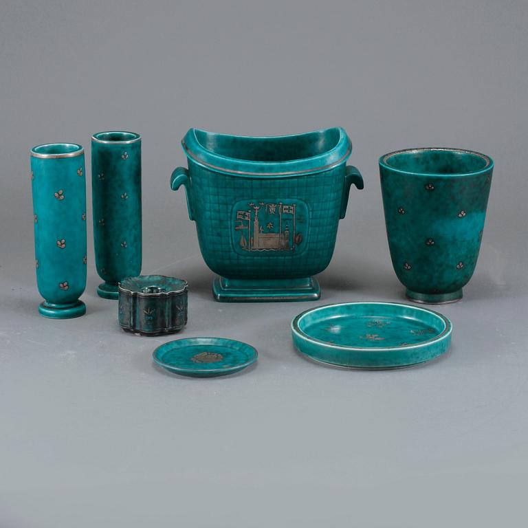 PARTI STENGODS, 7 delar, "Argenta", Wilhelm Kåge, Gustavsberg, 1900-tal.