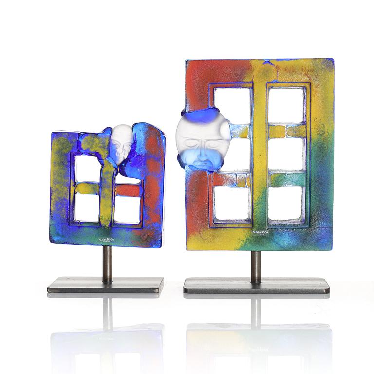 Kjell Engman, two glass sculptures, Kosta Boda, signed.