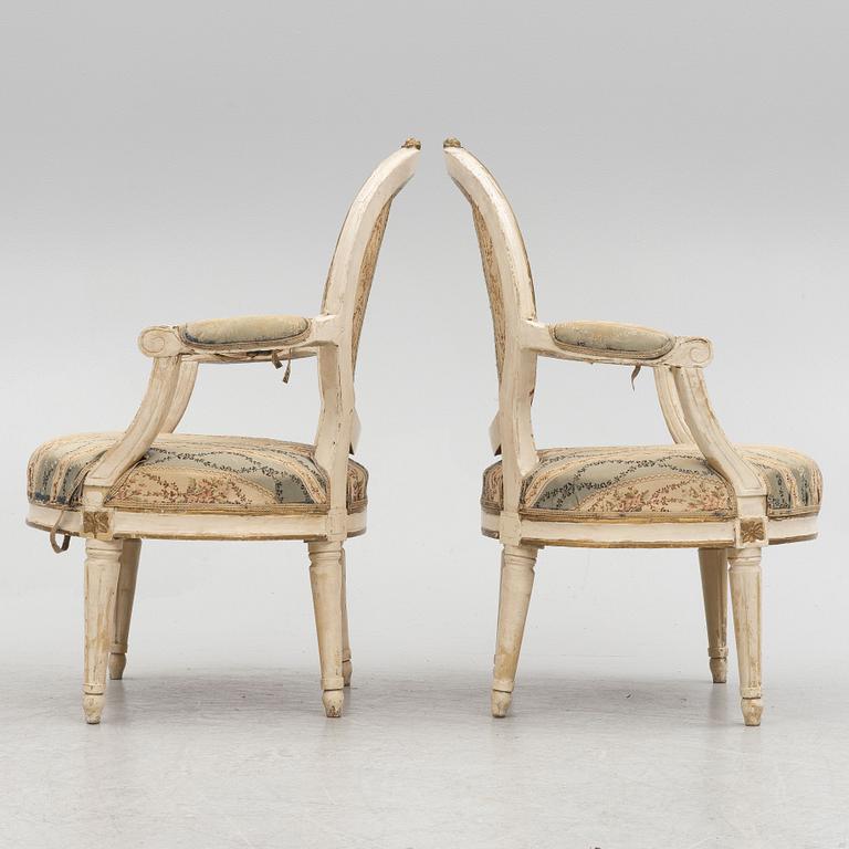 A pair of Gustavian armchairs, Sweden, end of the 18th century.
