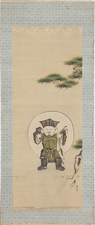 OKÄND KONSTNÄR, blandteknik på textil. Japan, omkring 1900.