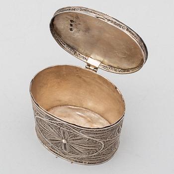 A silver filigree tea caddy, Moscow 10th century.