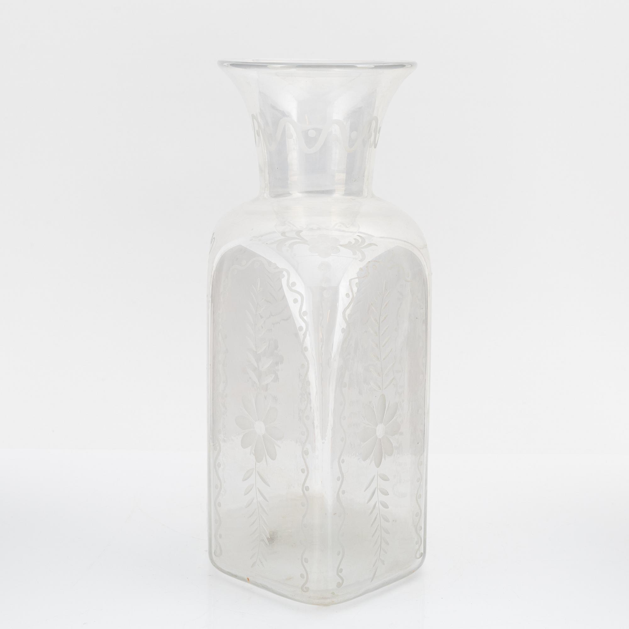 A hexagonal glass flask, 20th century.