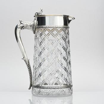 A  flamboyant and unusual large silver and cut-glass decanter by Wilhelm Bolin, Moscow 1912-1917, W.A. Bolin.