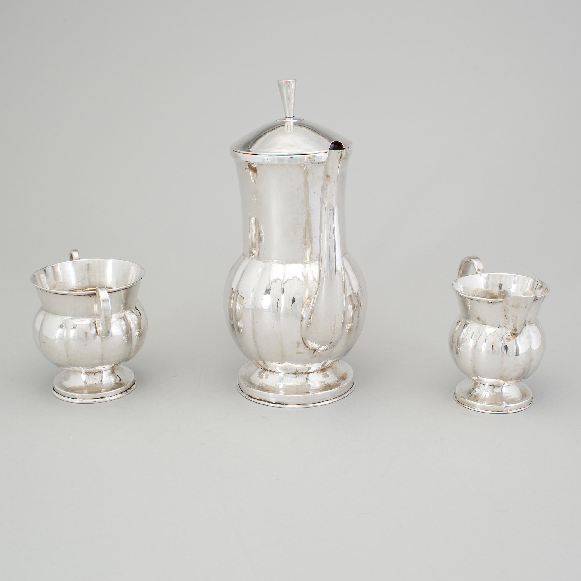 KAFFESERVIS, 3 delar, okänd mästare, Sverige 1916, silver.
