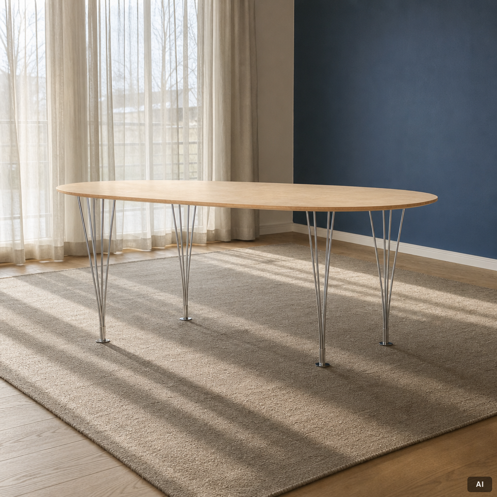Bruno Mathsson, & Piet Hein, table, "Superellipse", Bruno Mathsson International, Värnamo.