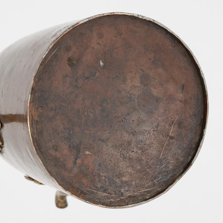 A Swedish copper and brass rococo coffee pot, later part of the 18th century.
