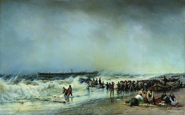 ALEXEI PETROVICH BOGOLJUBOFF, SKETCH FOR THE PAINTING THE WRECK OF THE FREGAT ALEXANDER NEVSKY.
