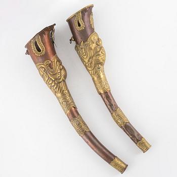 Two Buddhist Ritual Tibetan ceremonial dragon horns/trumpets, 19th century.