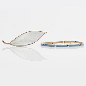 ARMBAND OCH BROSCH, sterlingsilver och emalj.
