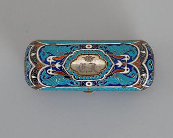 A Russian 19th century silver-gilt and enamel cigarette-case, makers mark of Ivan Chlebnikov, Moscow.