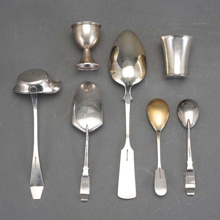 PARTI SILVER, 7 delar. Finland och Sverige, 1900-tal. Bl a Stockholm 1931. Vikt ca 254 gram.