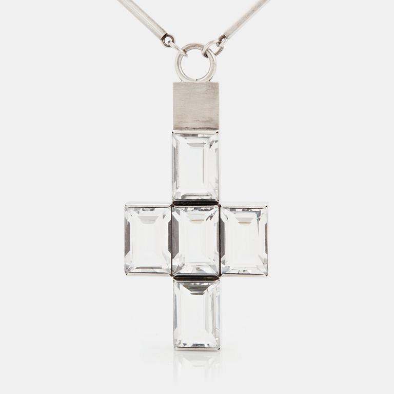 Wiwen Nilsson, hängsmycke, korsformat, Lund 1943, sterling och bergkristall.