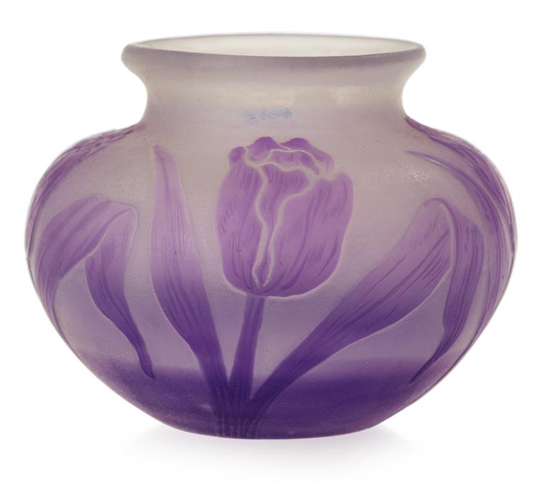 A Karl Lindeberg Art Nouveau cameo glass vase, Kosta, Sweden.