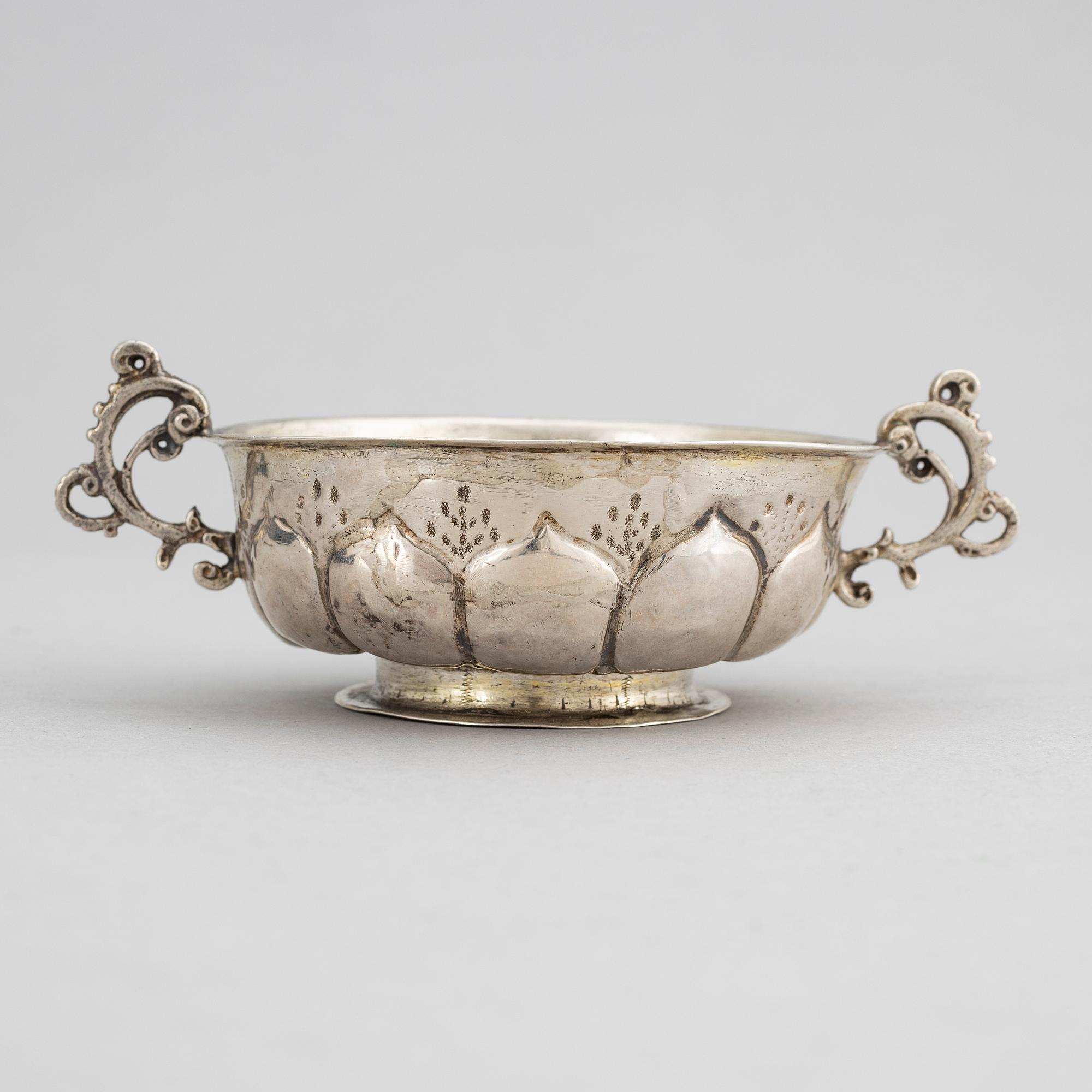 Johan Wallman, brännvinskål, silver, barock, Varberg 1719.