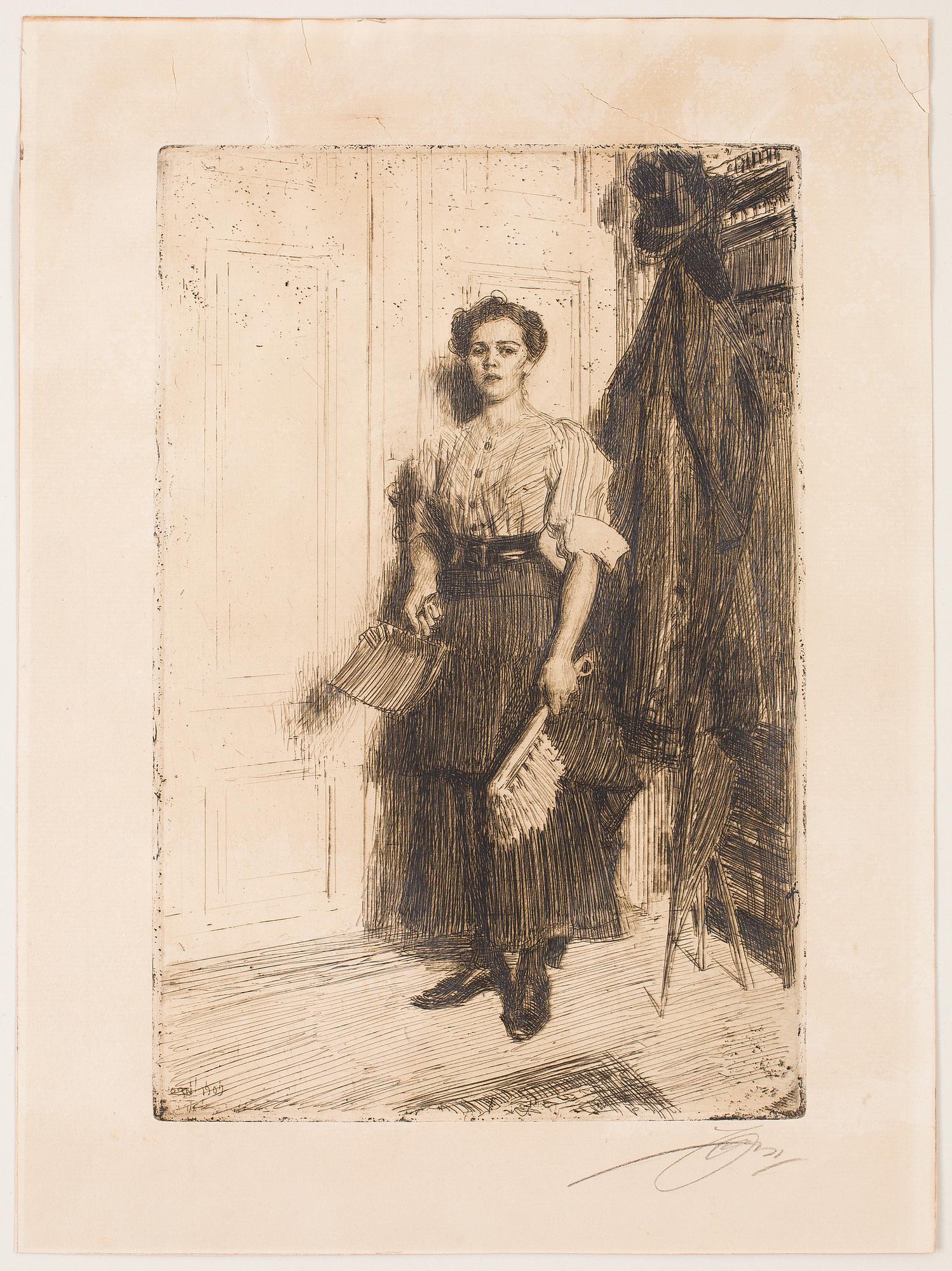 ANDERS ZORN, etsning, utförd 1909, signerad med blyerts.