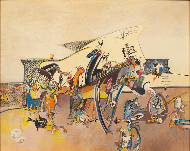 SVEN-ERIK JOHANSSON, gouache på pannå.