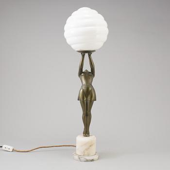 BORDSLAMPA, Art Déco, bronserad vitmetall, 1930/40-tal.