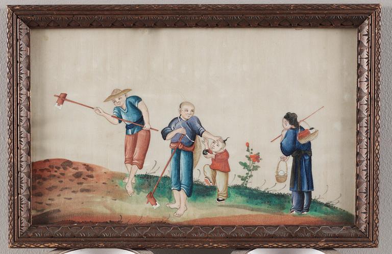 GOUACHER,14 stycken. Qingdynastin sent 1800-tal.