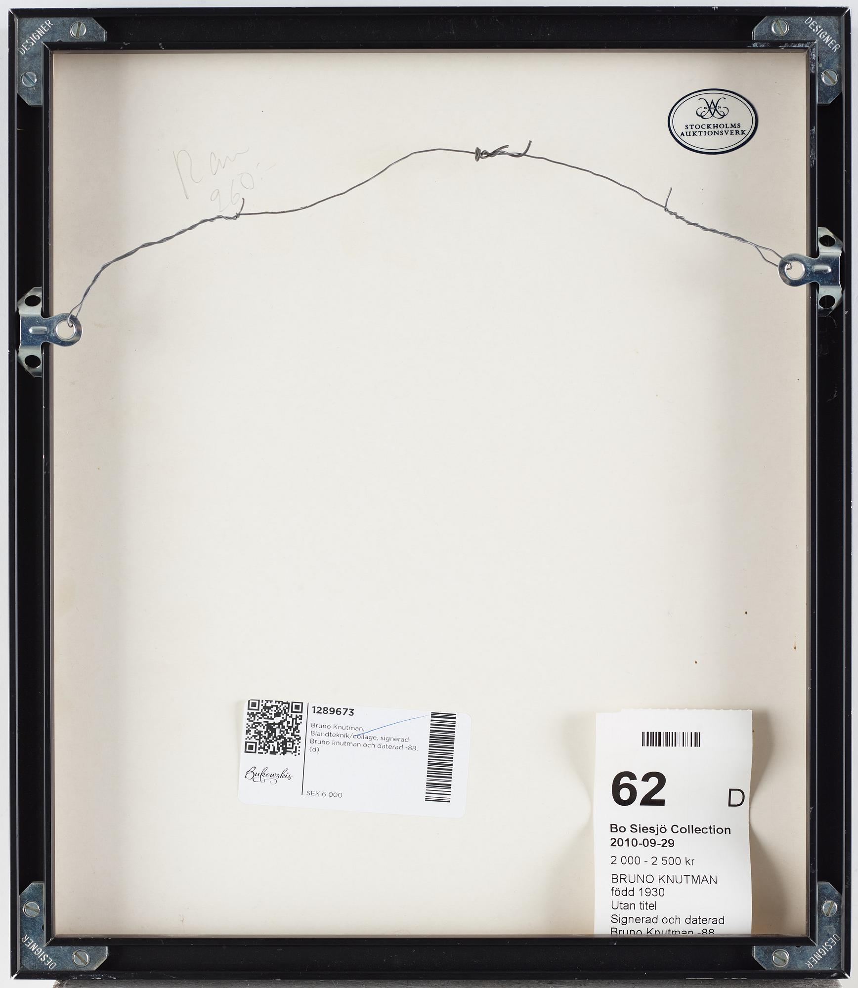 Bruno Knutman, mixed media/collage, signed and dated -88.