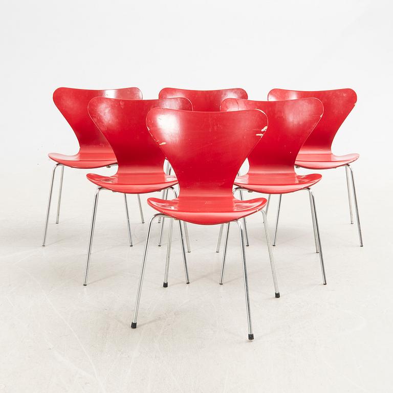 Arne Jacobsen, stolar, 6 st, "Sjuan", Fritz Hansen, Danmark, 1982.