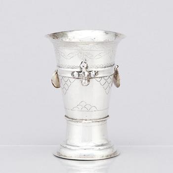 An 18th century silver beaker, unidentified makers mark.