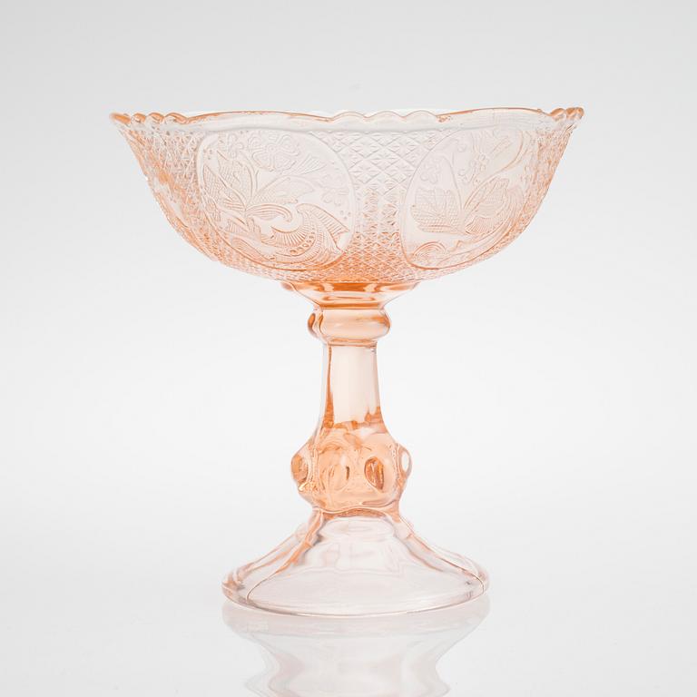 UPPSATSSKÅL med 8 DESSERTSKÅLAR, pressglas, 1900-tal.