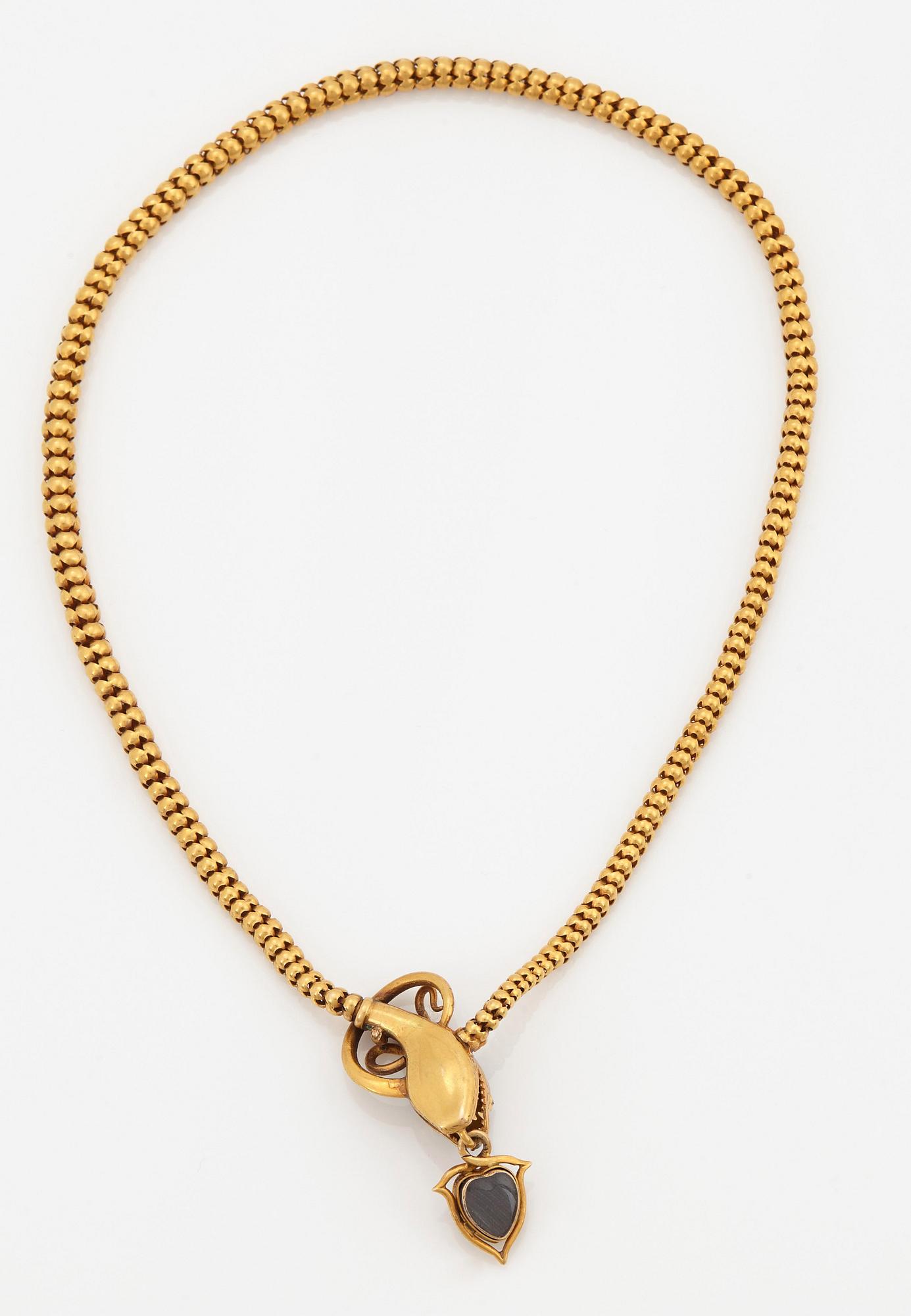 Collier 14K guld med granater och rosenslipade diamanter.