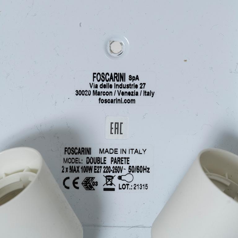 Valerio Bottin, wall lamps, a pair, "Double", Foscarini, 1996.