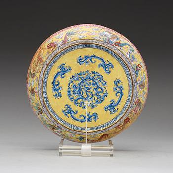 An enamel on copper dish, Qing dynasty 18th century.